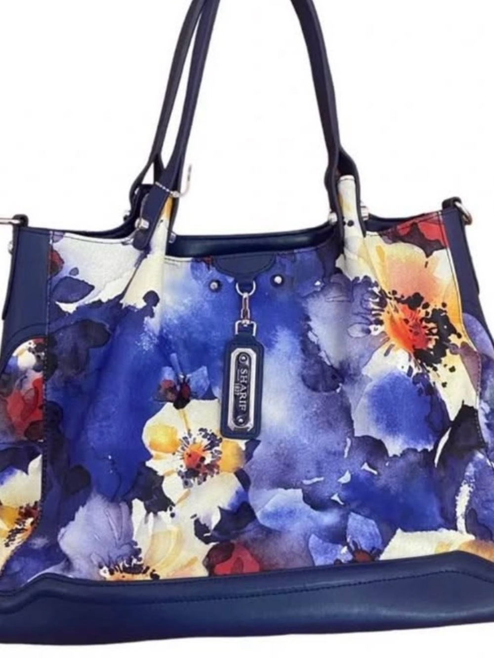 Sharif 1827 Versailles Leather Tote Bag – Blue Watercolor Floral